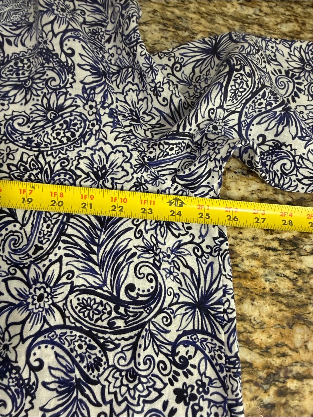 Sigrid Olsen 100% Linen Paisley Floral Tunic Blouse Blue White Plus 1X EU 46 - Picture 7 of 8